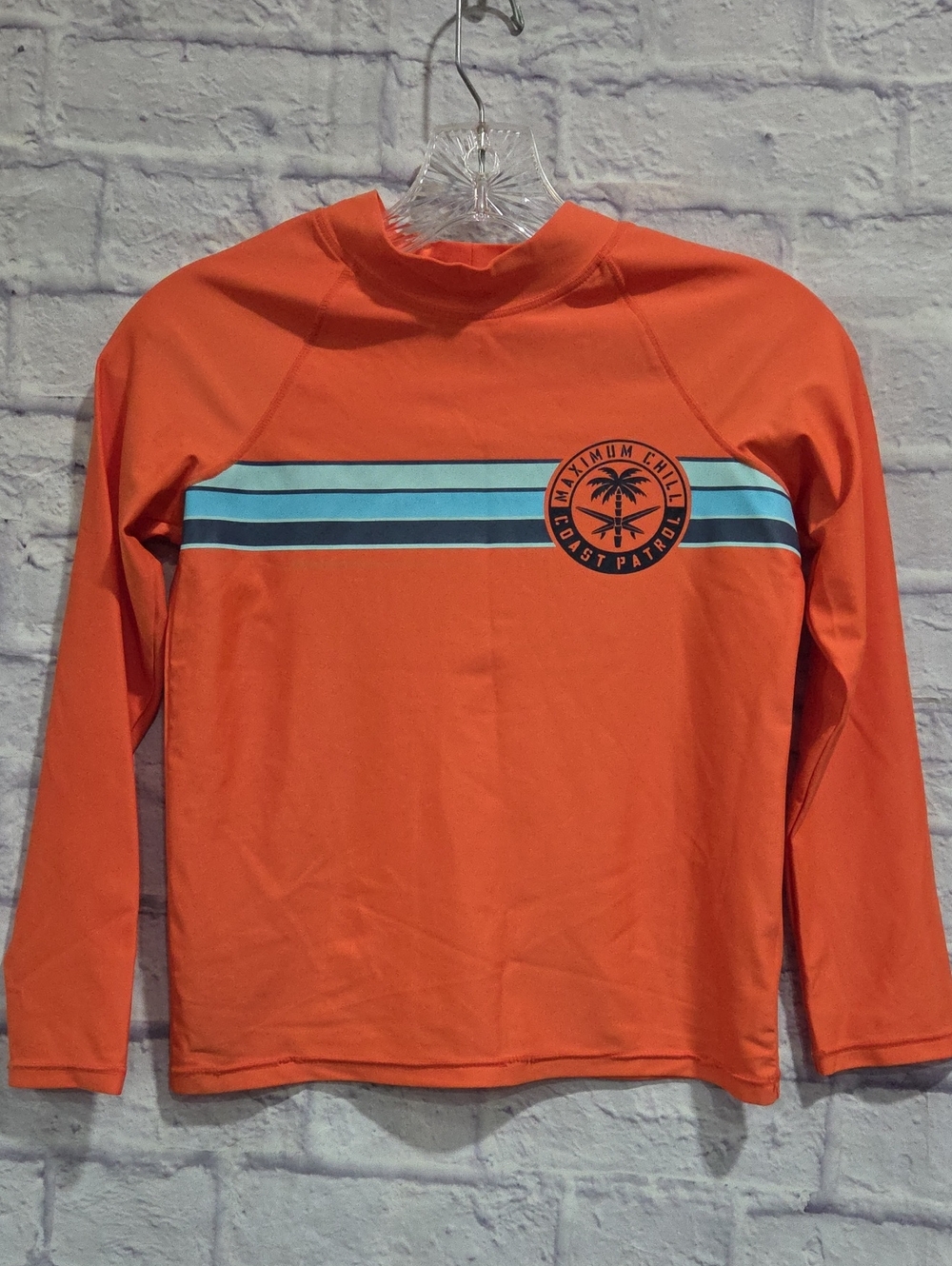 OshKosh B'gosh Orange Long-Sleeve Rash Guard with Blue Stripes